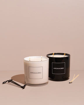 Invigorating 6-wick Ocean Depths candle with fresh oceanic notes, jasmine, and black pepper. A 55oz candle with a 300-hour burn time, creating a refreshing and restorative ambiance.